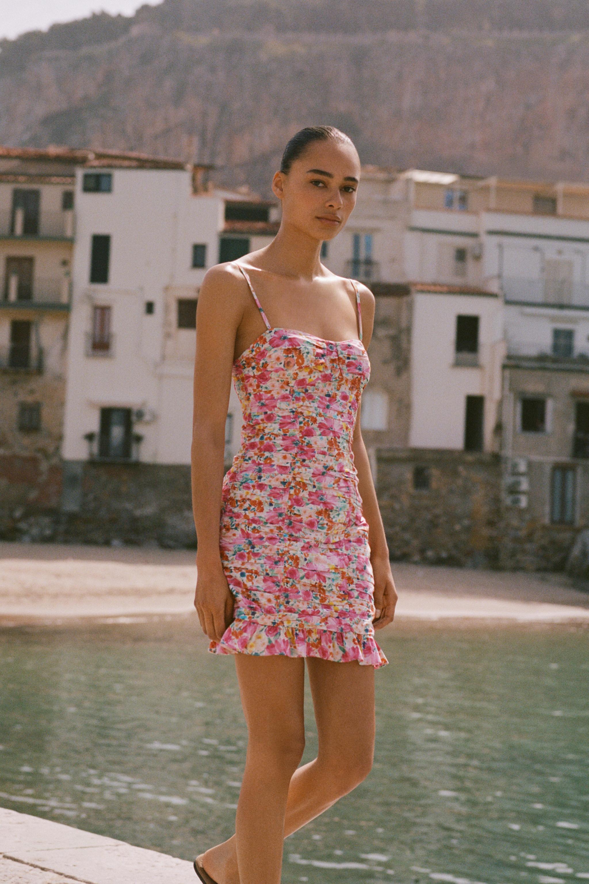 FLORAL PRINT DRAPED MINI DRESS